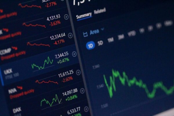 Financial chart on a screen showing rising numbers
